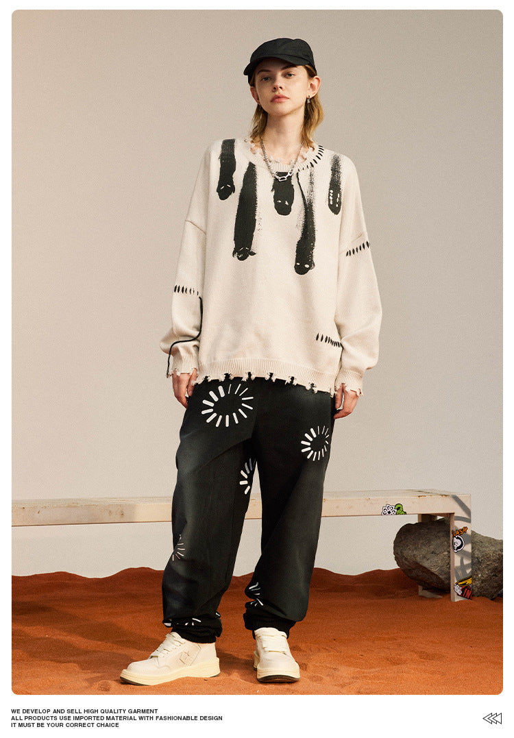 #OVDY 22FW Falling Star Sweater Crewneck Knitwear Collar Tassel Designer Printed Wool Top