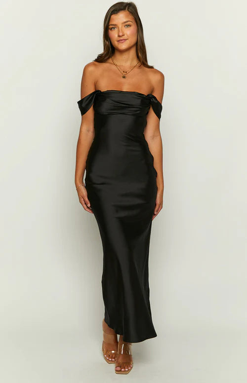 2023 Spring and Summer European and American New Ins One Shoulder Tube Top Satin Hip-Hip Backless Women's Dress Long Dress Evening Dress