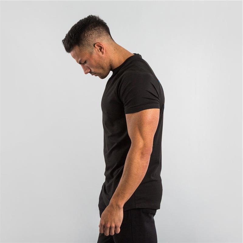 2023 Cross-border European and American Men's Summer Running Fitness Sports Short-sleeved Round Neck T-shirt Solid Color Breathable Casual Tops
