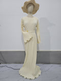 Amazon European and American clothing 2023 new autumn long skirt temperament pleated bell sleeve mid-length dress