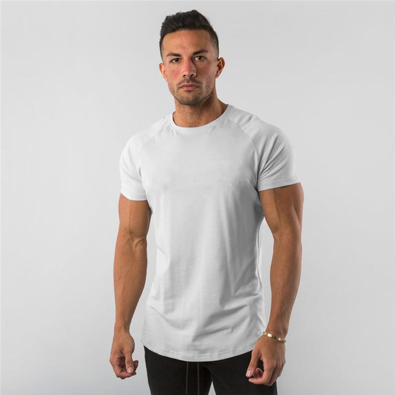 2023 Cross-border European and American Men's Summer Running Fitness Sports Short-sleeved Round Neck T-shirt Solid Color Breathable Casual Tops