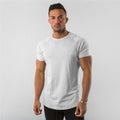 2023 Cross-border European and American Men's Summer Running Fitness Sports Short-sleeved Round Neck T-shirt Solid Color Breathable Casual Tops