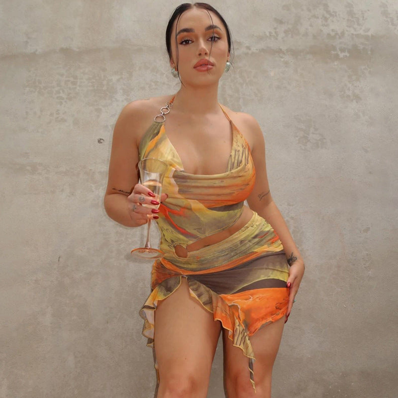 Amazon cross-border women's clothing 2024 summer new fashion print sexy backless lace-up dress foreign trade wholesale