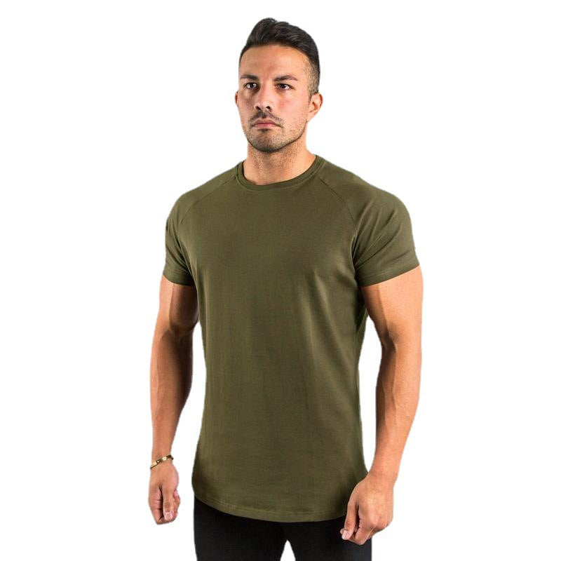 2023 Cross-border European and American Men's Summer Running Fitness Sports Short-sleeved Round Neck T-shirt Solid Color Breathable Casual Tops