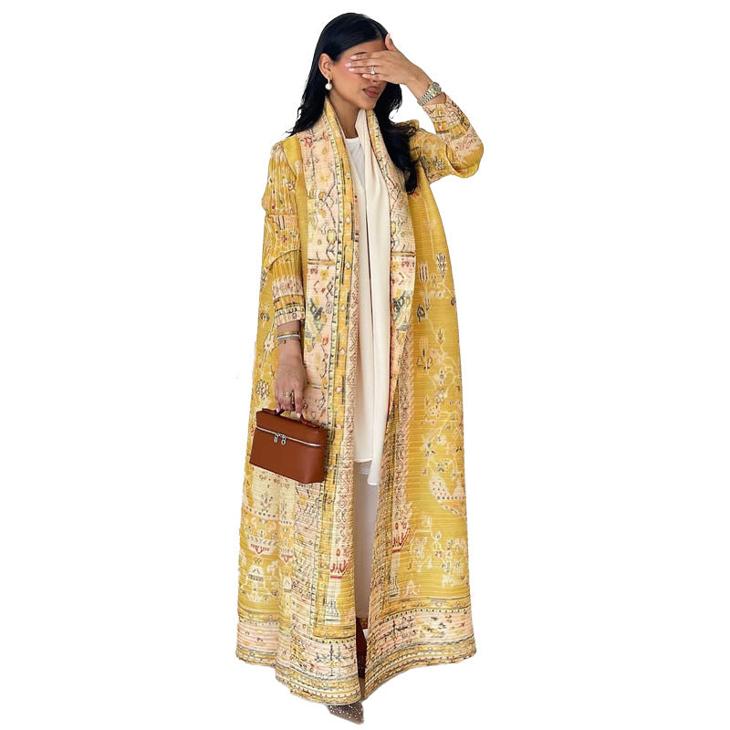 Middle Eastern robes for women Issey Miyake pleated printed cardigan long coat Arab robes large size Abaya