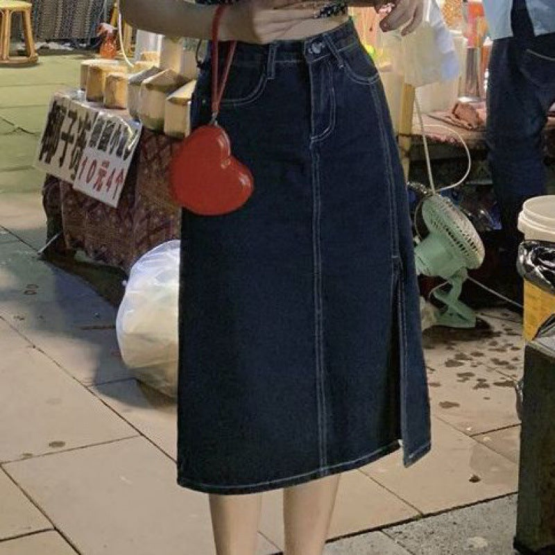 American hottie chest wrap denim dress female 2024 summer new style high waist slim a-shaped cake medium length group tide