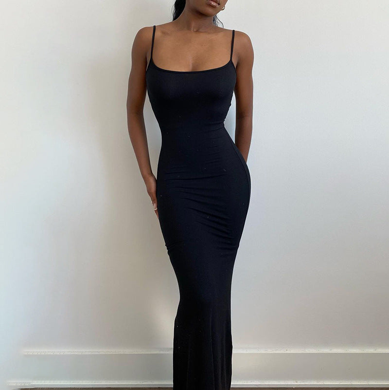 Suspender dress European and American women's clothing high-end pure desire style hip skirt sexy slim milk silk long fishtail skirt