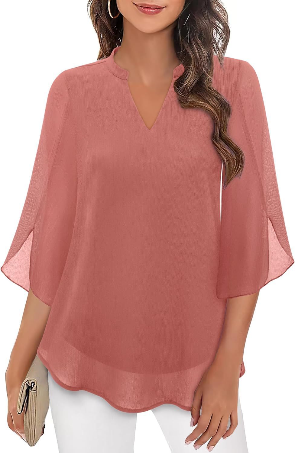 2025 Cross-Border Amazon Casual Summer New European and American Style Women's Petal Sleeve Top Loose V-Neck Chiffon Shirt