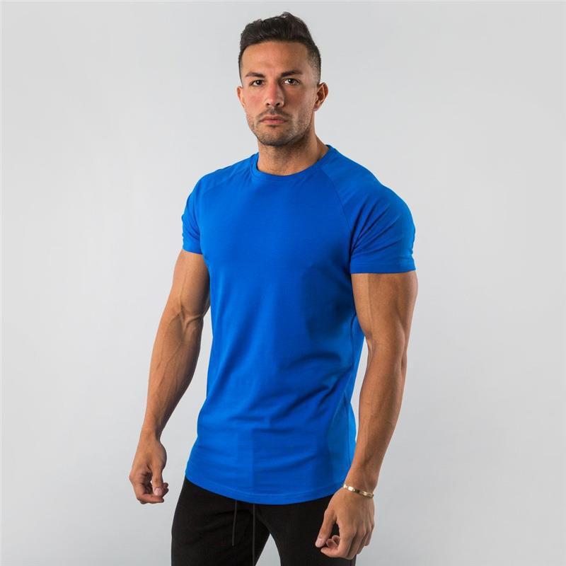 2023 Cross-border European and American Men's Summer Running Fitness Sports Short-sleeved Round Neck T-shirt Solid Color Breathable Casual Tops