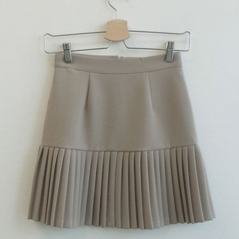 Chiffon shirt suit female spring and autumn temperament two-piece design double-layer doll collar top half-length pleated skirt