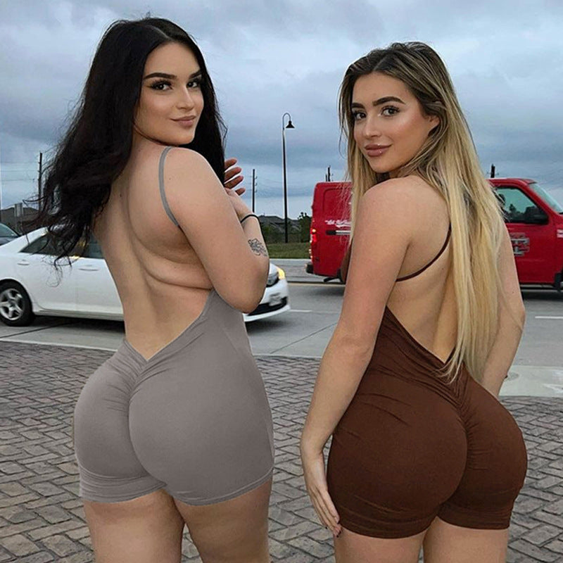 European and American style women's clothing wholesale 2023 spring new U-neck sling slimming slim American sports street jumpsuit