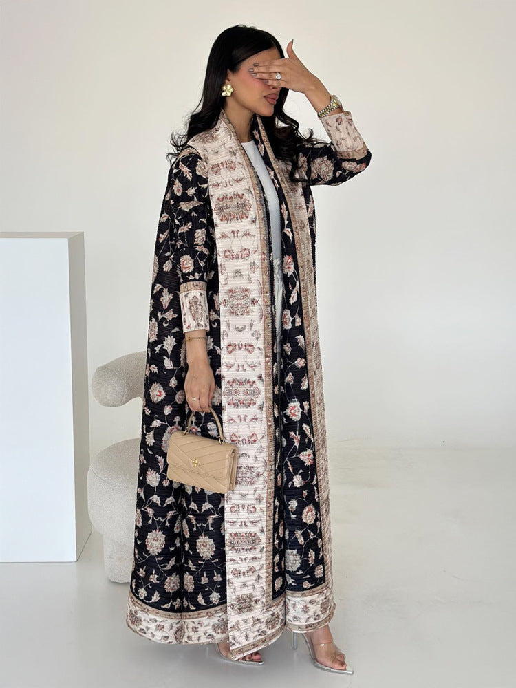 Middle Eastern robes for women Issey Miyake pleated printed cardigan long coat Arab robes large size Abaya