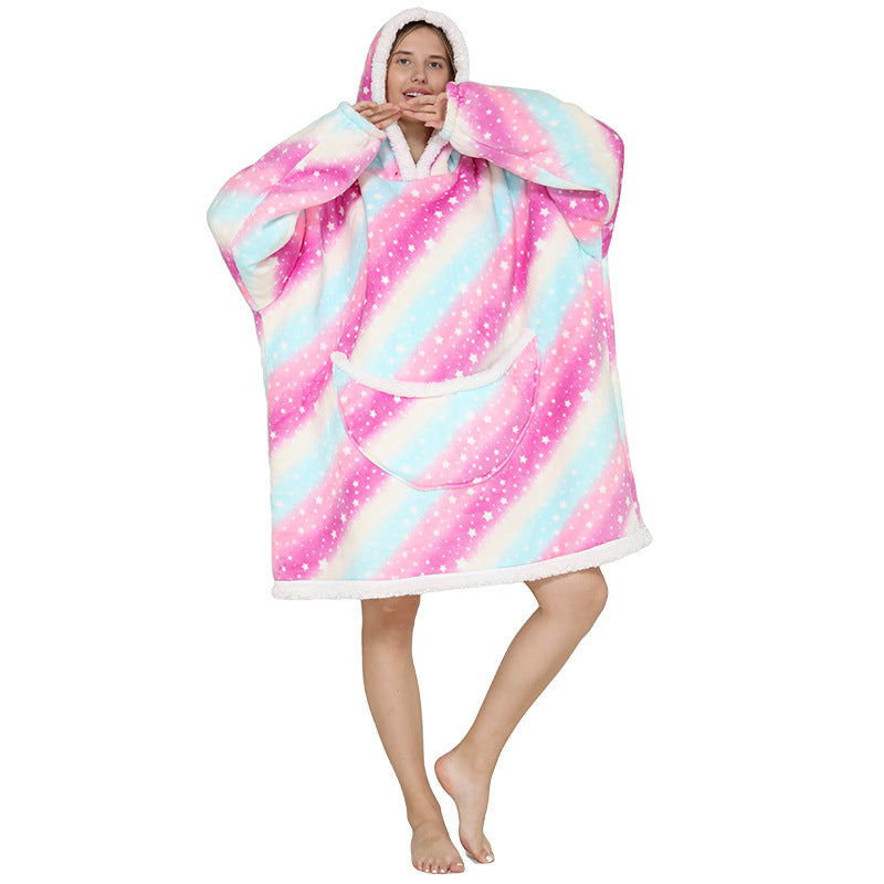 New Lazy Blanket Sherpa Pullover Flannel Sweater Avocado Star Hoodie Outdoor Warm Home Service