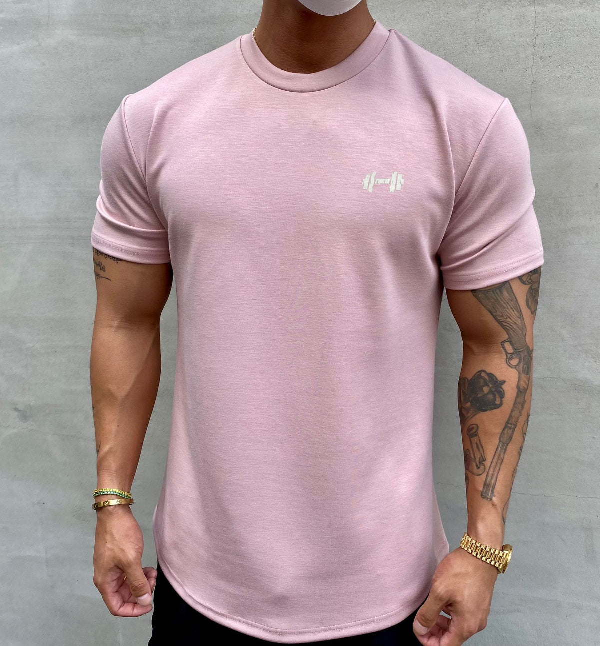 Muscle Tide Brand American Slim Show Muscle Round Hem Short Sleeve Men's Cotton Summer Solid Color Training Slim Sports T-shirt