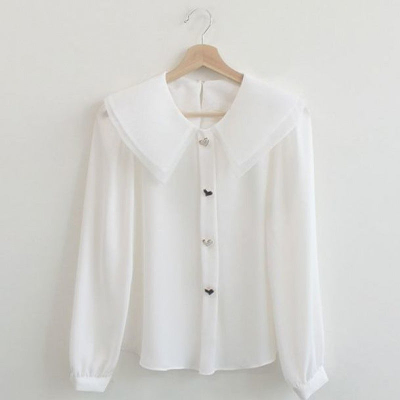 Chiffon shirt suit female spring and autumn temperament two-piece design double-layer doll collar top half-length pleated skirt
