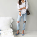 2023 Spring New Solid Color Pure Cotton Bottom Long-sleeved Shirt OL Professional Slim Slim Lapel Shirt Women