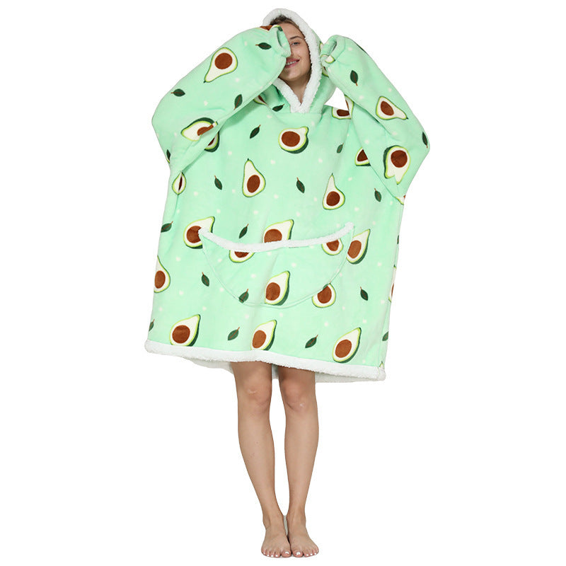 New Lazy Blanket Sherpa Pullover Flannel Sweater Avocado Star Hoodie Outdoor Warm Home Service