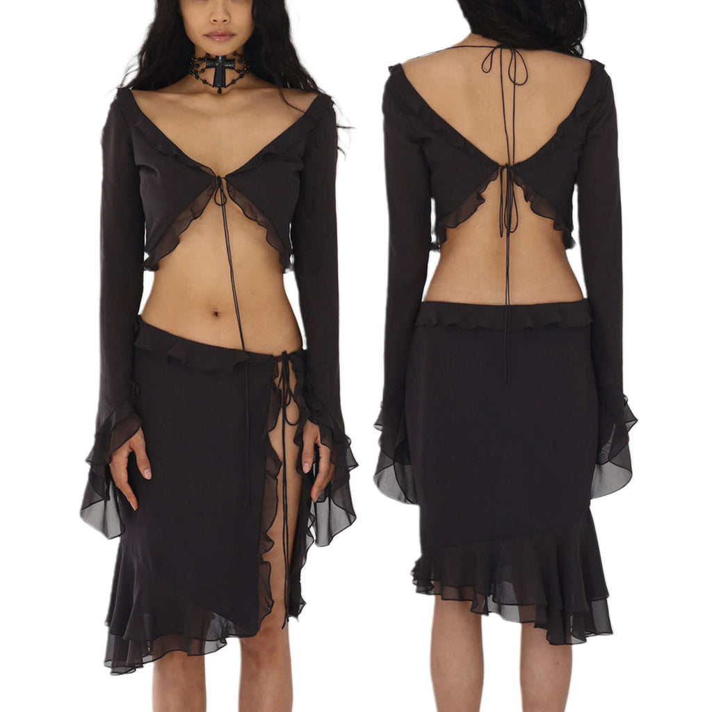 20203 European and American cross-border sexy strappy chiffon see-through suit splicing