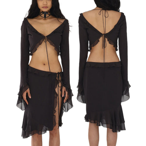 20203 European and American cross-border sexy strappy chiffon see-through suit splicing