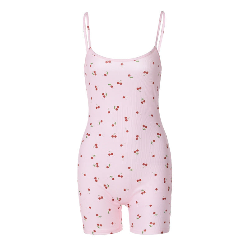 European and American women's clothing 2024 summer new lace floral vertical stripes super soft modal suspenders jumpsuit slim women