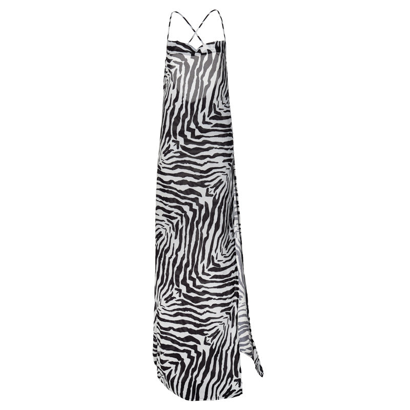 European and American style 2022 new summer fashion print sexy exposed slit suspender dress long skirt women's foreign trade wholesale