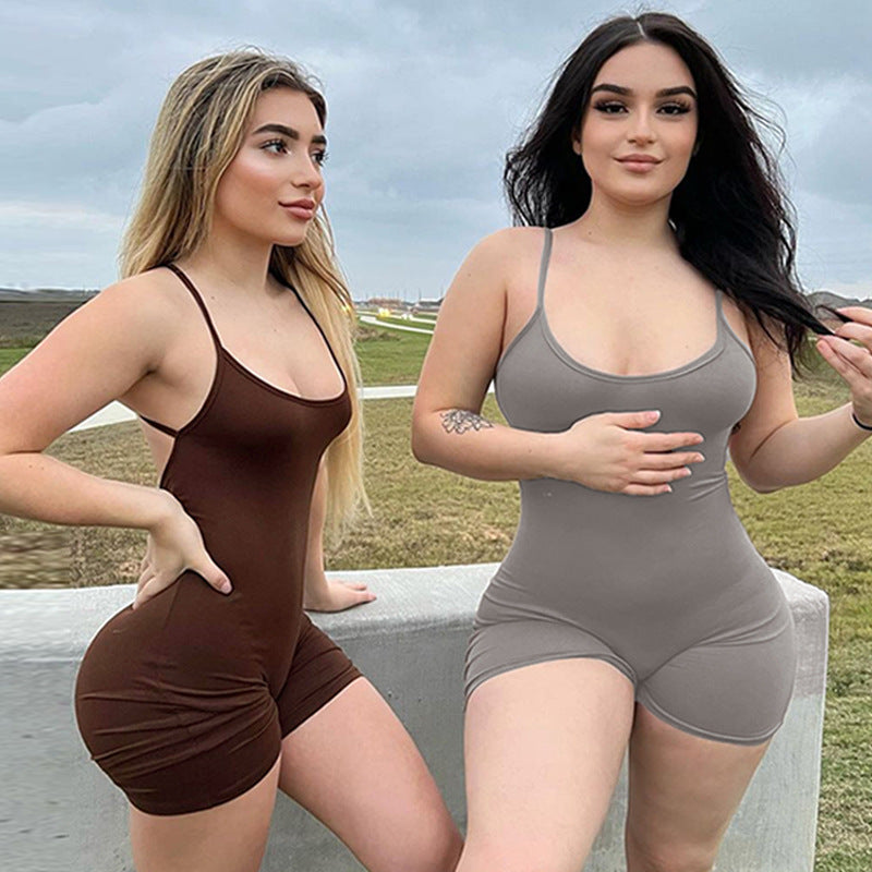 European and American style women's clothing wholesale 2023 spring new U-neck sling slimming slim American sports street jumpsuit