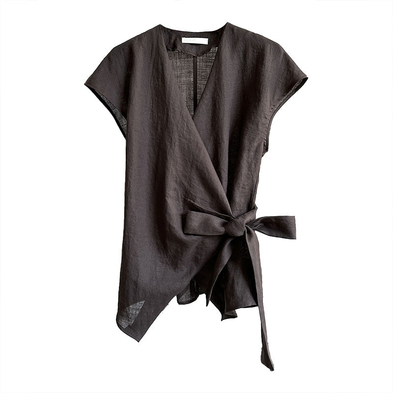 Juzhi Summer New Fashionable Casual Ramie Shirt Women's Irregular Vest Versatile Top 8011-1