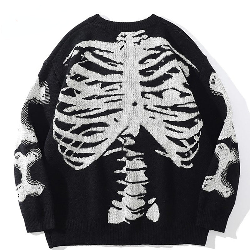 Japanese tide brand autumn skeleton round neck long-sleeved men's and women's fashion autumn and winter loose oversize pullover trend sweater