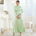 2023 new autumn foreign trade satin conservative long-sleeved loose dress with elegant temperament women's evening dress