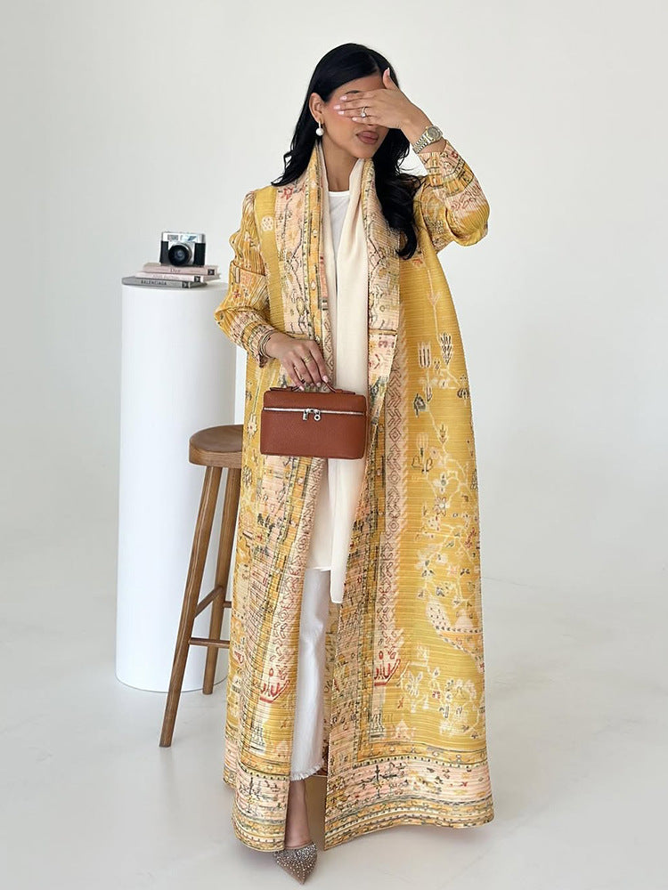 Middle Eastern robes for women Issey Miyake pleated printed cardigan long coat Arab robes large size Abaya