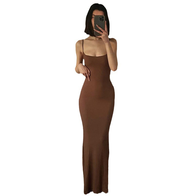 Suspender dress European and American women's clothing high-end pure desire style hip skirt sexy slim milk silk long fishtail skirt