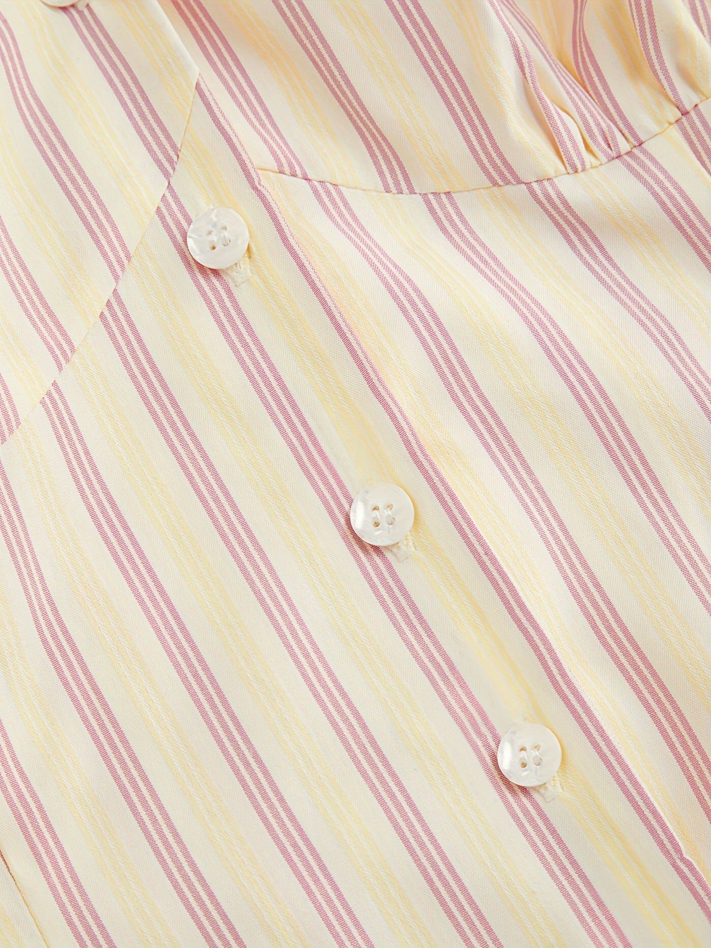 New cross-border European and American style Amazon casual ruched fashion top French women's striped button short-sleeved shirt