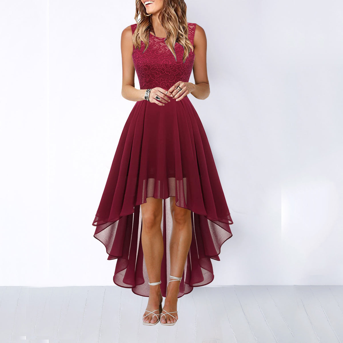European and American 2023 spring and summer new Amazon cross-border foreign trade hollow waist chiffon dress evening lace dress