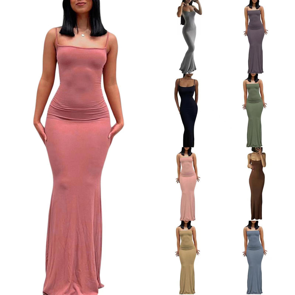 Suspender dress European and American women's clothing high-end pure desire style hip skirt sexy slim milk silk long fishtail skirt