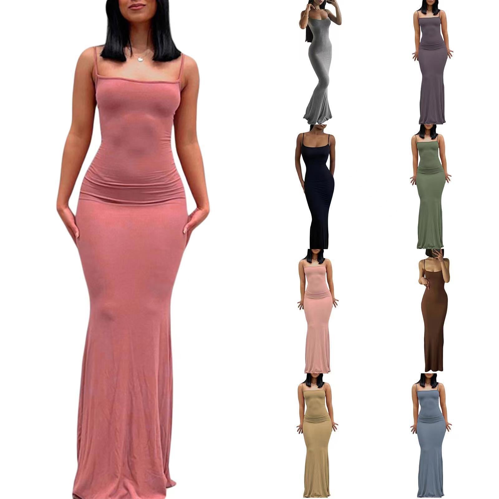 Suspender dress European and American women's clothing high-end pure desire style hip skirt sexy slim milk silk long fishtail skirt