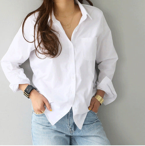 2023 Spring New Solid Color Pure Cotton Bottom Long-sleeved Shirt OL Professional Slim Slim Lapel Shirt Women