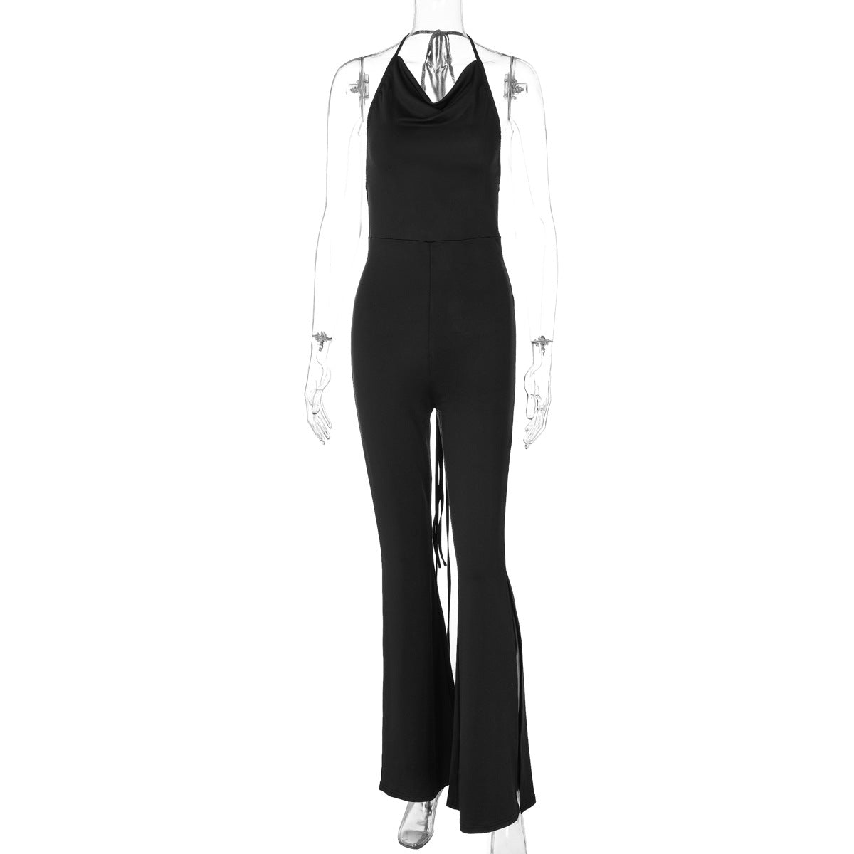 European and American style women's clothing 2024 summer new fashion sexy backless pleated slit slim lace jumpsuit wholesale