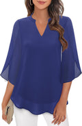 2025 Cross-Border Amazon Casual Summer New European and American Style Women's Petal Sleeve Top Loose V-Neck Chiffon Shirt
