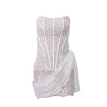 Amazon 2023 autumn new women's clothing sexy lace mesh one-shoulder tube top slightly transparent slim dress female