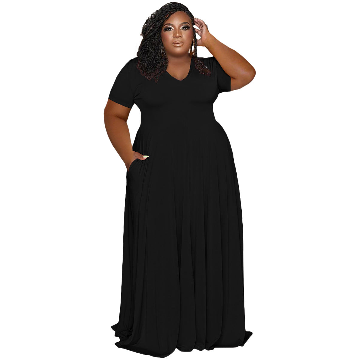 FAGADOER Elegant Solid Plus Size Dress XL-5XL Women Short Sleeve A-line Folding Dress Fashion Casual Clothing Streetwear Robe 2022