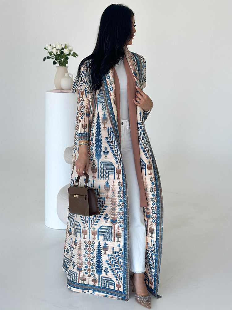 Middle Eastern robes for women Issey Miyake pleated printed cardigan long coat Arab robes large size Abaya