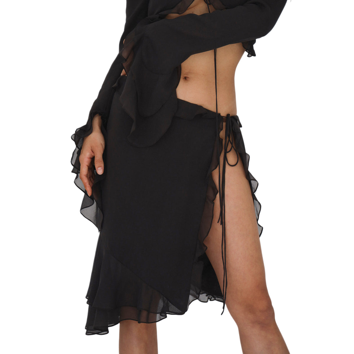 20203 European and American cross-border sexy strappy chiffon see-through suit splicing