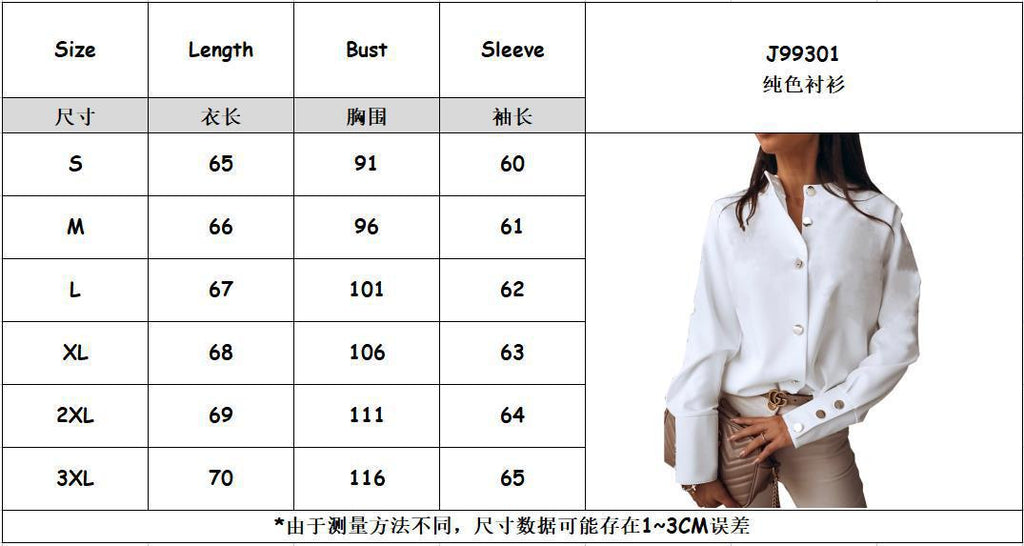 2023 Spring New European and American Women's Clothing Shirt Button Foreign Trade Cross-Border Amazon Solid Color Commute Style round Neck Shirt