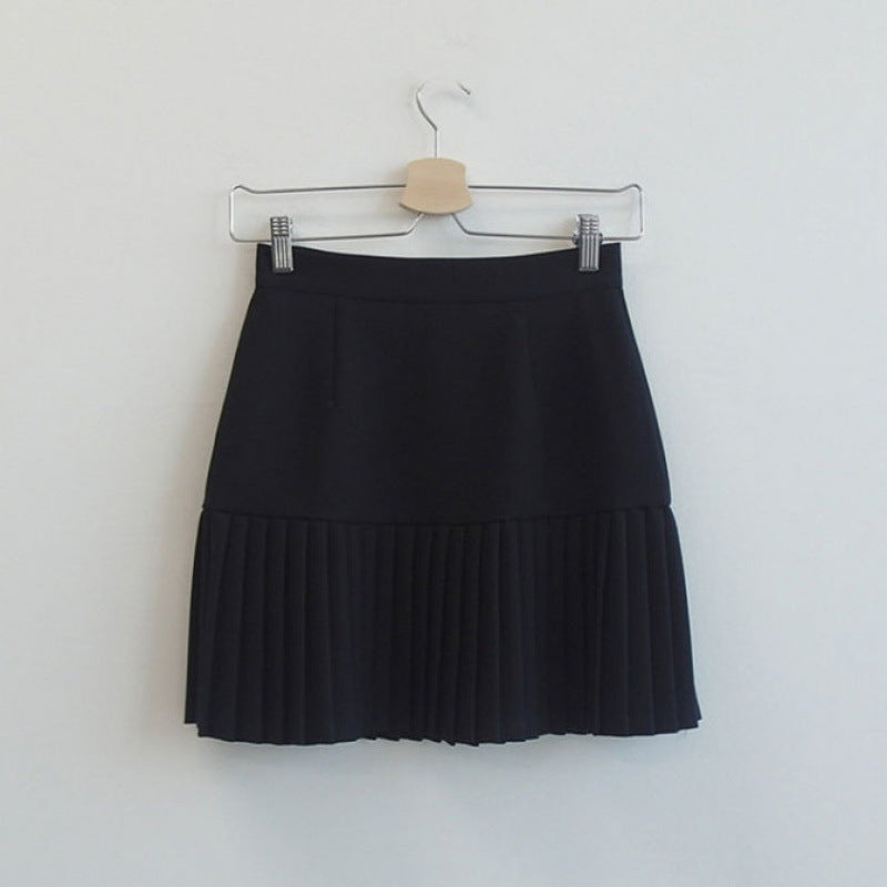 Chiffon shirt suit female spring and autumn temperament two-piece design double-layer doll collar top half-length pleated skirt