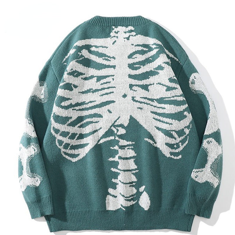Japanese tide brand autumn skeleton round neck long-sleeved men's and women's fashion autumn and winter loose oversize pullover trend sweater
