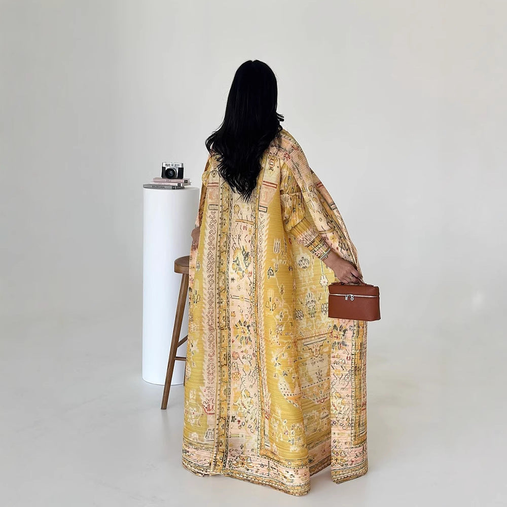 Middle Eastern robes for women Issey Miyake pleated printed cardigan long coat Arab robes large size Abaya