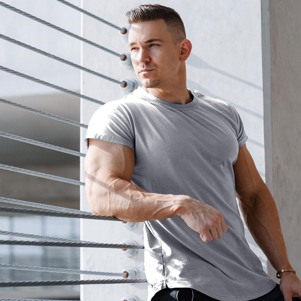2021 Muscle Brothers new moisture wicking light board cross-border T-shirt short-sleeved pure cotton stretch sports and leisure top