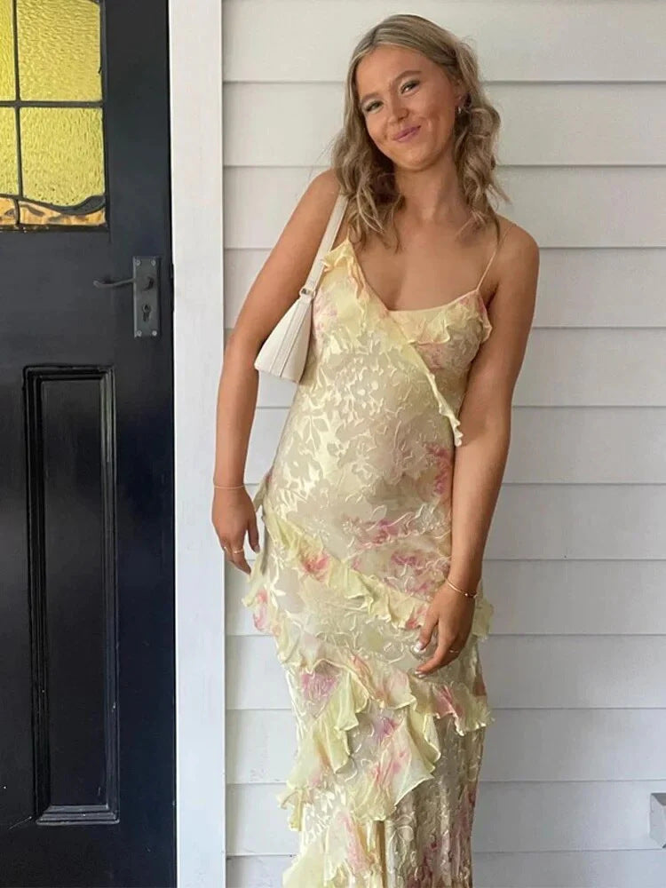 European and American style ins foreign trade women's fashion printing sexy sling backless lace irregular dress trendy Dress