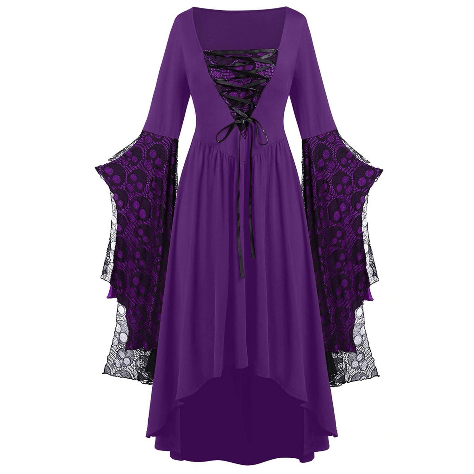 2023 Cross-border Foreign Trade Amazon Halloween European and American Costumes Skull Lace Strap Dress Hot Style Added Colors