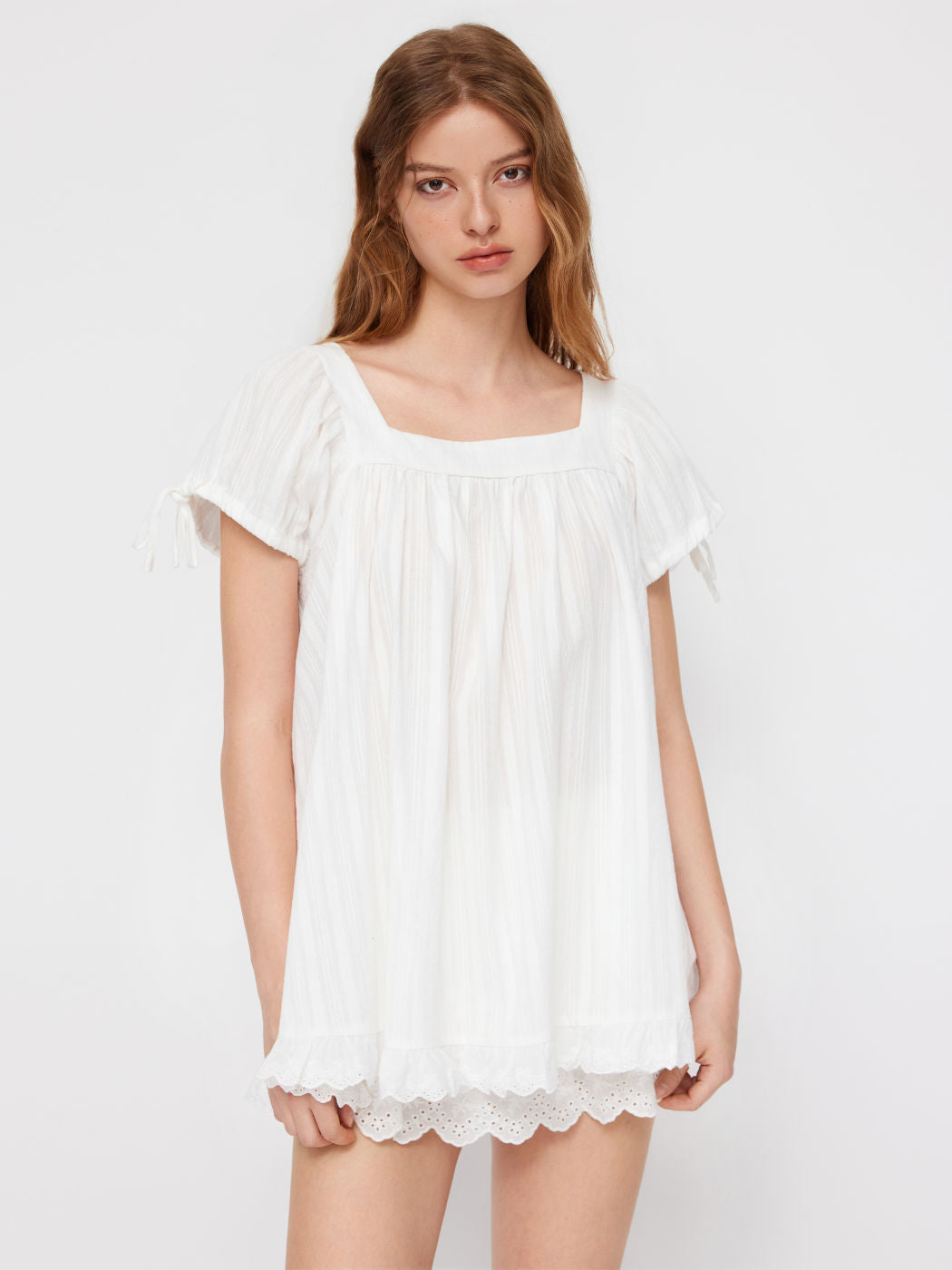 2026 New Cross-Border European and American Amazon Independent Store Women's Casual Square Neck Ruffle Tie Short Sleeve Shirt